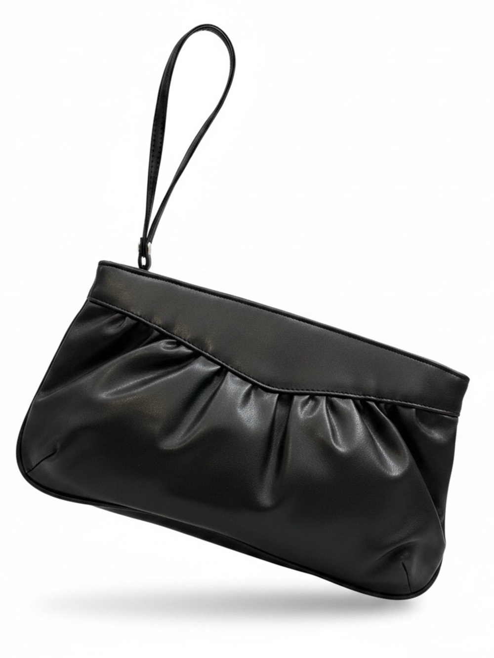 Vintage Black Gathered Wristlet Clutch with Removable Strap